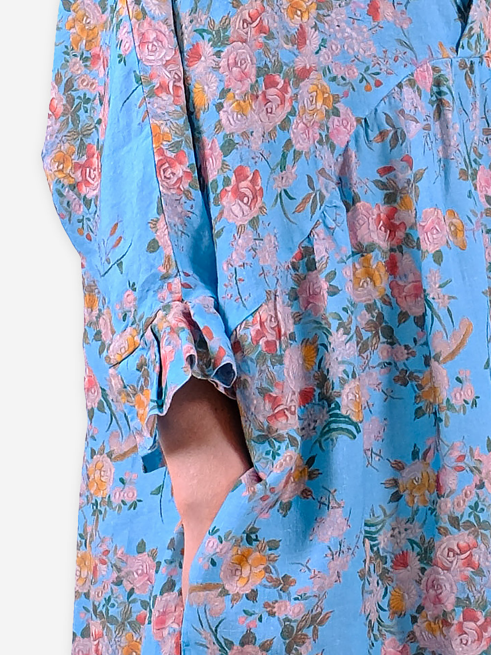 Vintage Chinese Rose Print Linen Bibi Dress