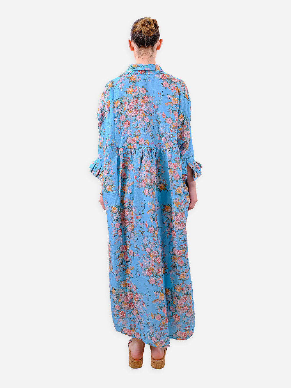 Vintage Chinese Rose Print Linen Bibi Dress