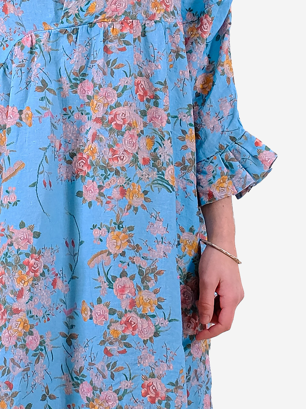 Vintage Chinese Rose Print Linen Bibi Dress