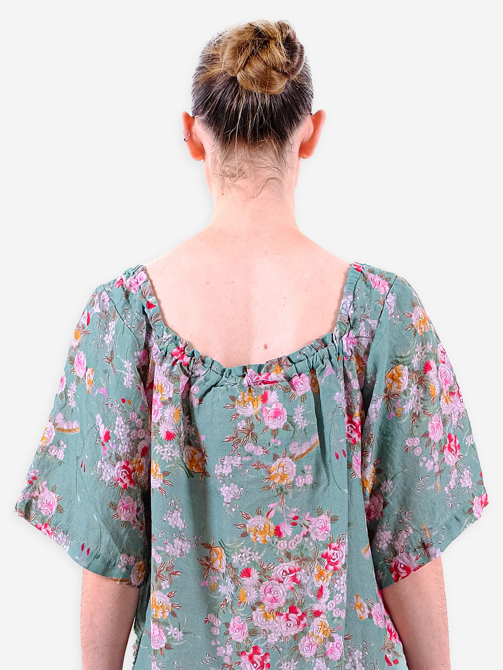 Vintage Chinese Rose Print Linen Carlotta Dress