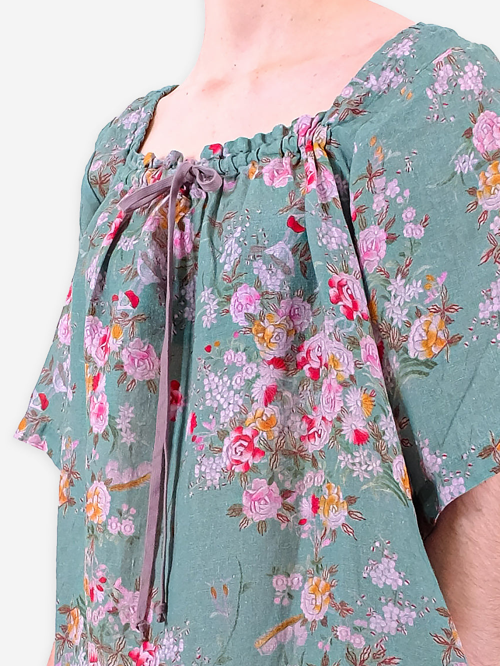 Vintage Chinese Rose Print Linen Carlotta Dress