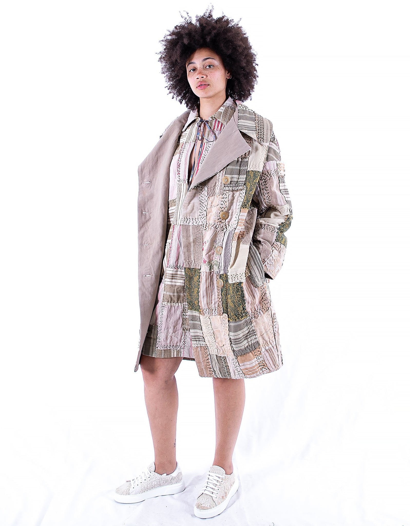 19th Century French Ticking Cocoon Coat