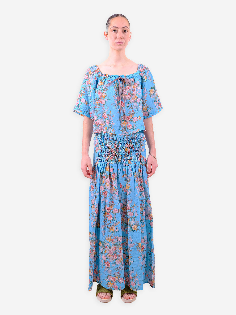 Vintage Chinese Printed Lily Skirt Dress