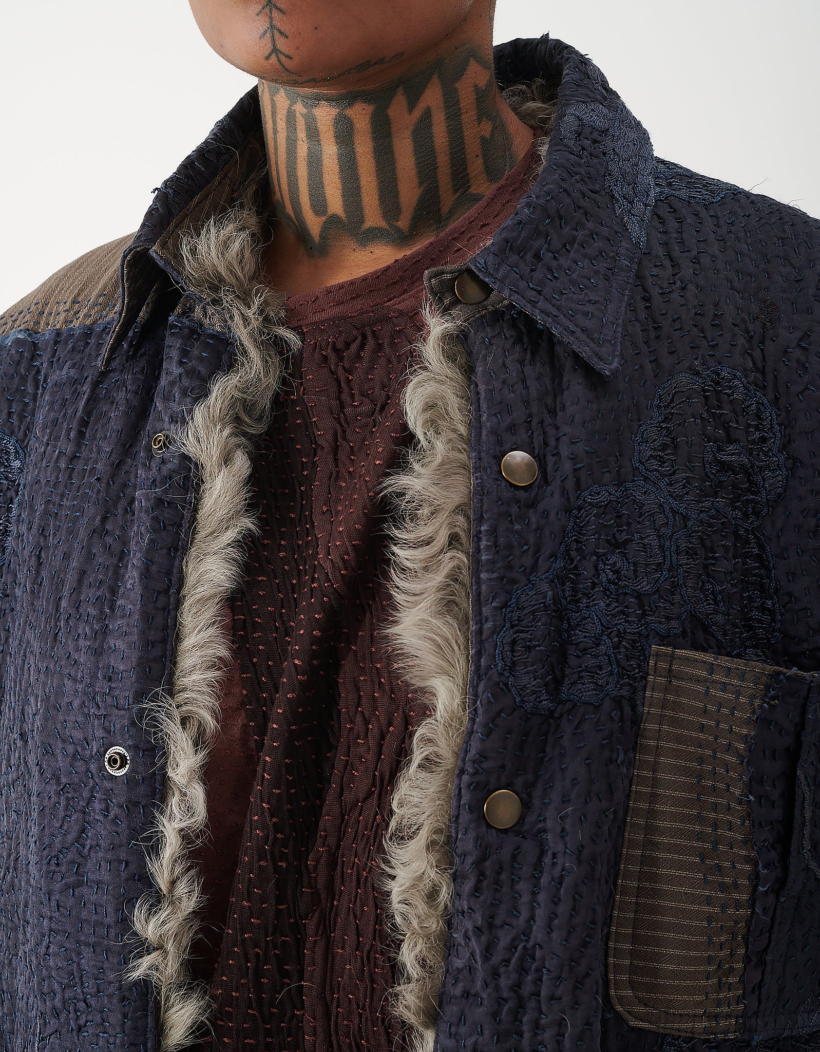 Vintage Kimono & Shearling Rain Jacket