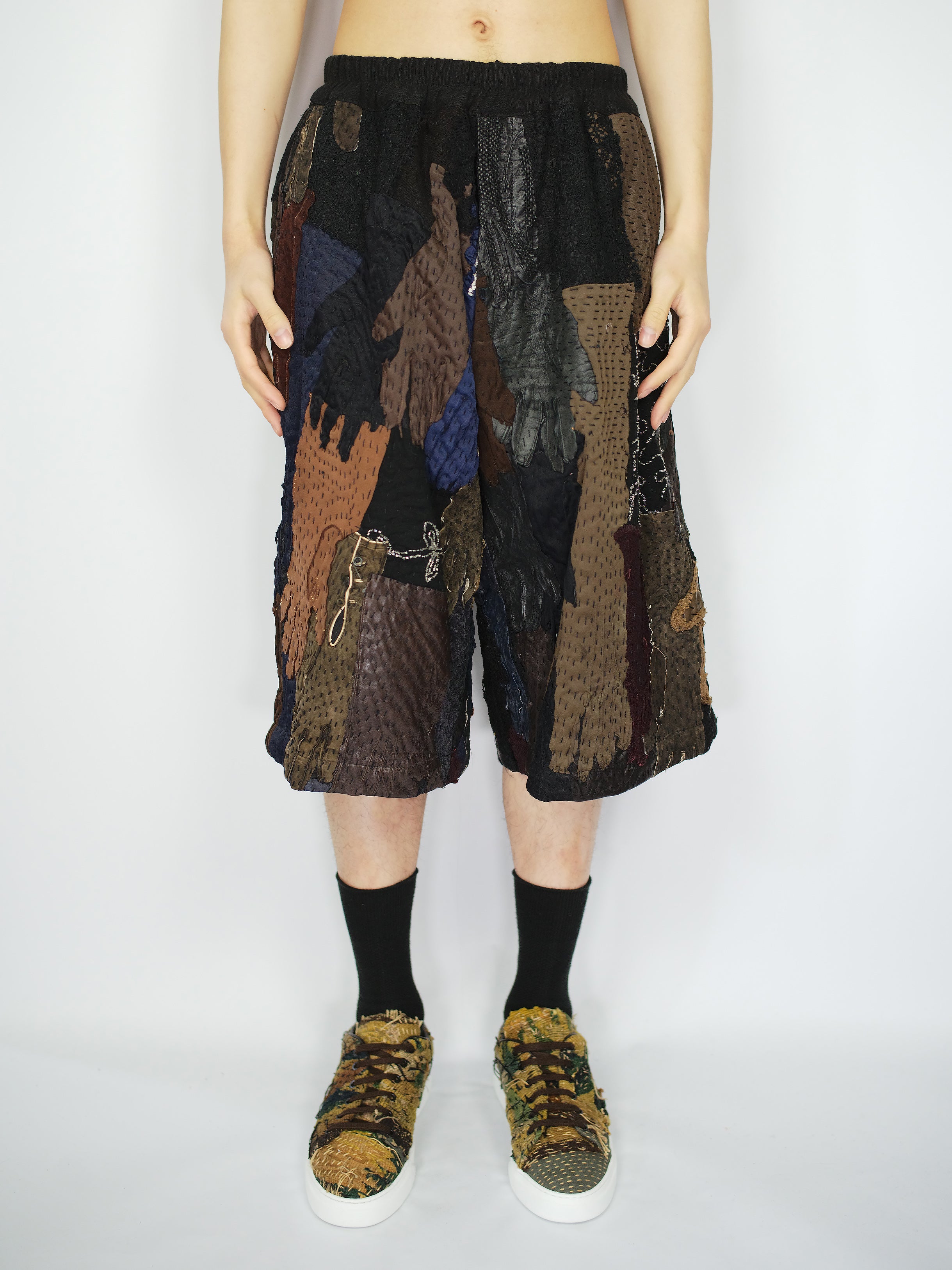 19th Century Embroidered & Vintage Gloves Bermuda Shorts
