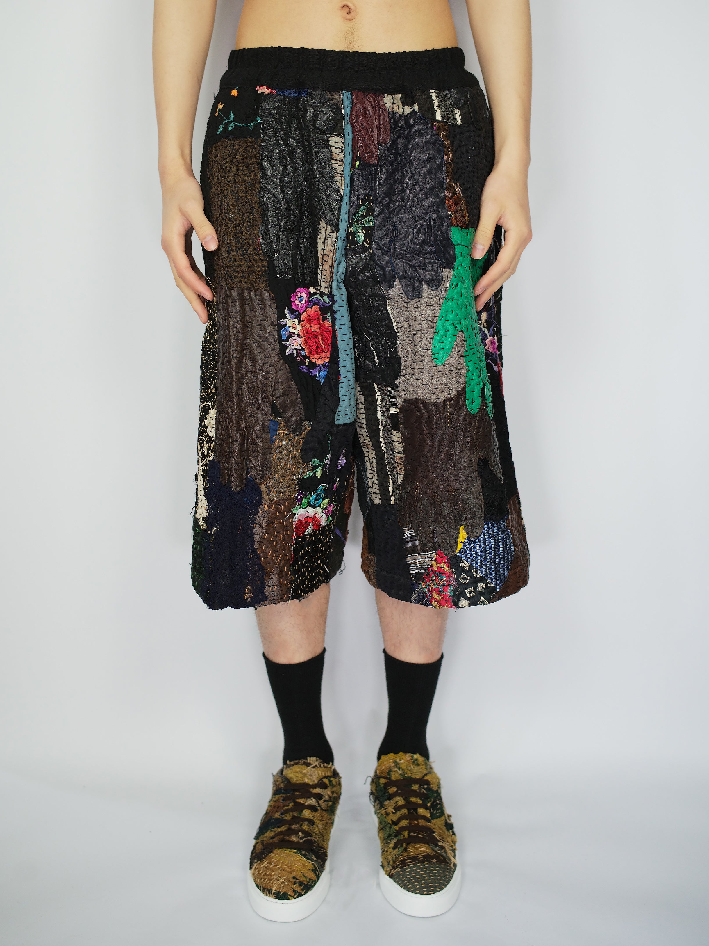 19th Century Embroidered & Vintage Gloves Bermuda Shorts