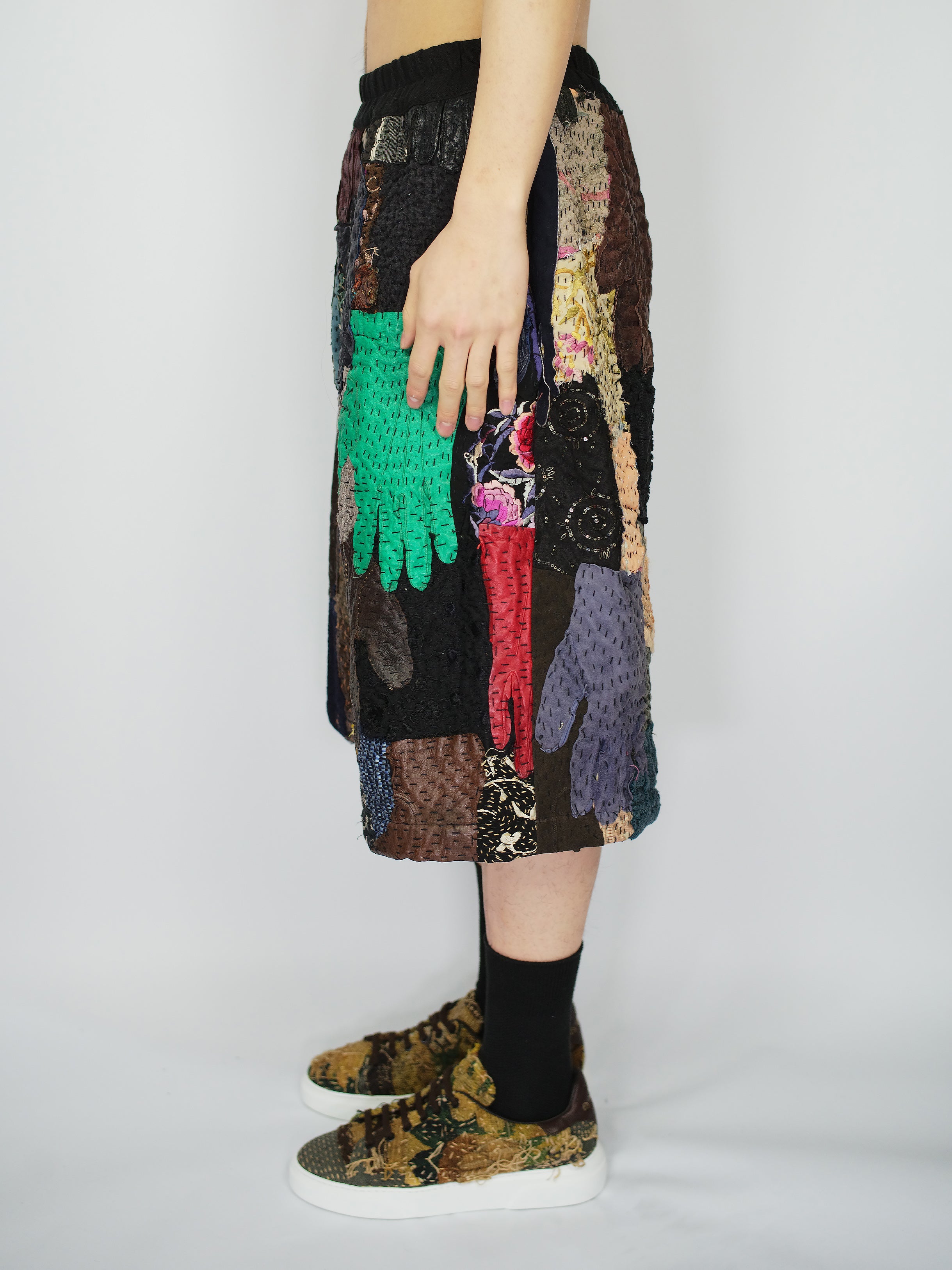19th Century Embroidered & Vintage Gloves Bermuda Shorts