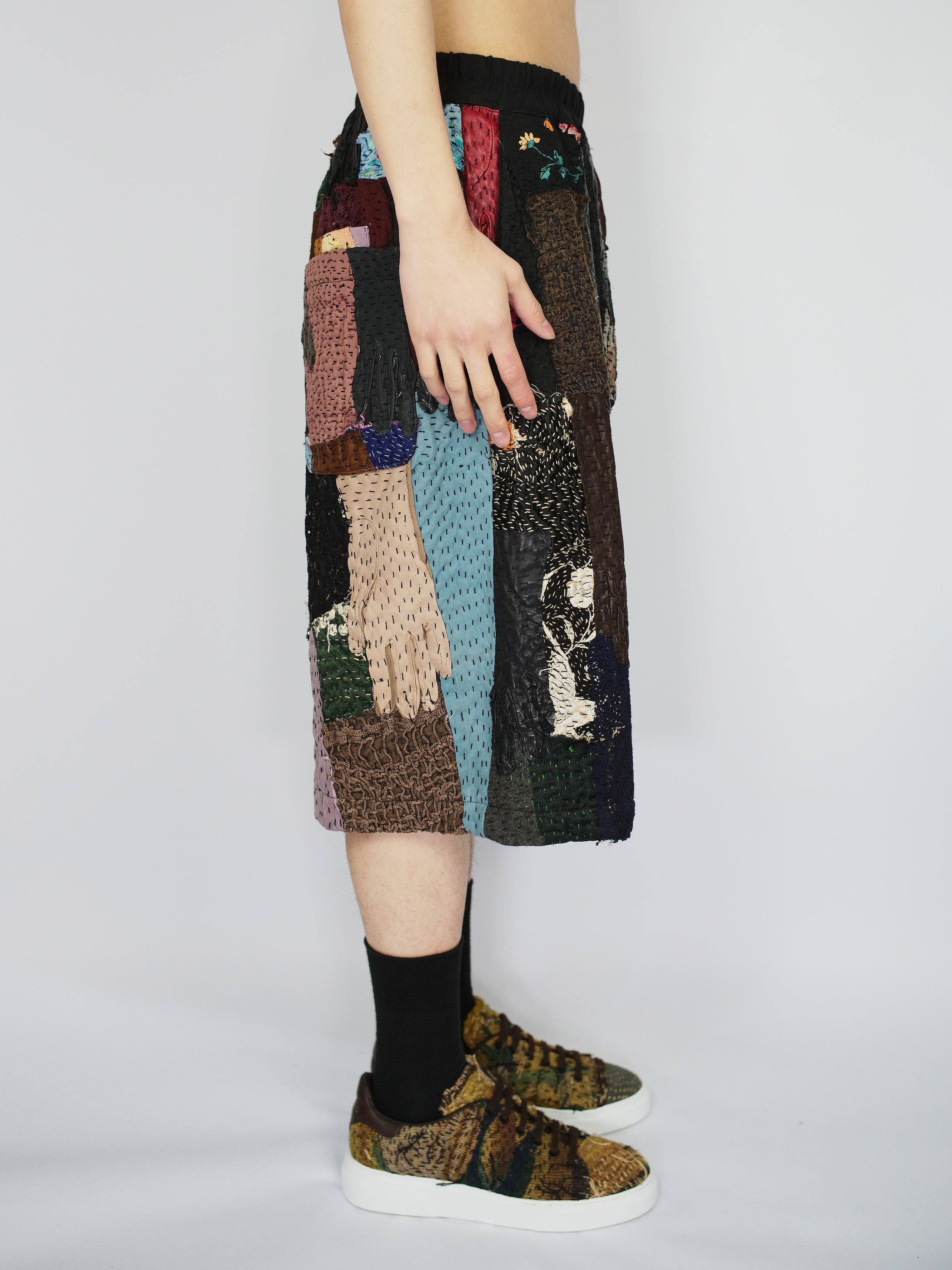 19th Century Embroidered & Vintage Gloves Bermuda Shorts