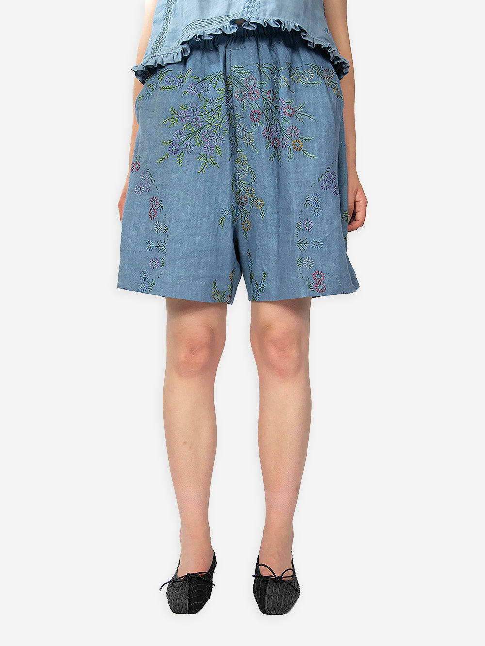 1920s Embroidered Linen Blaze Shorts