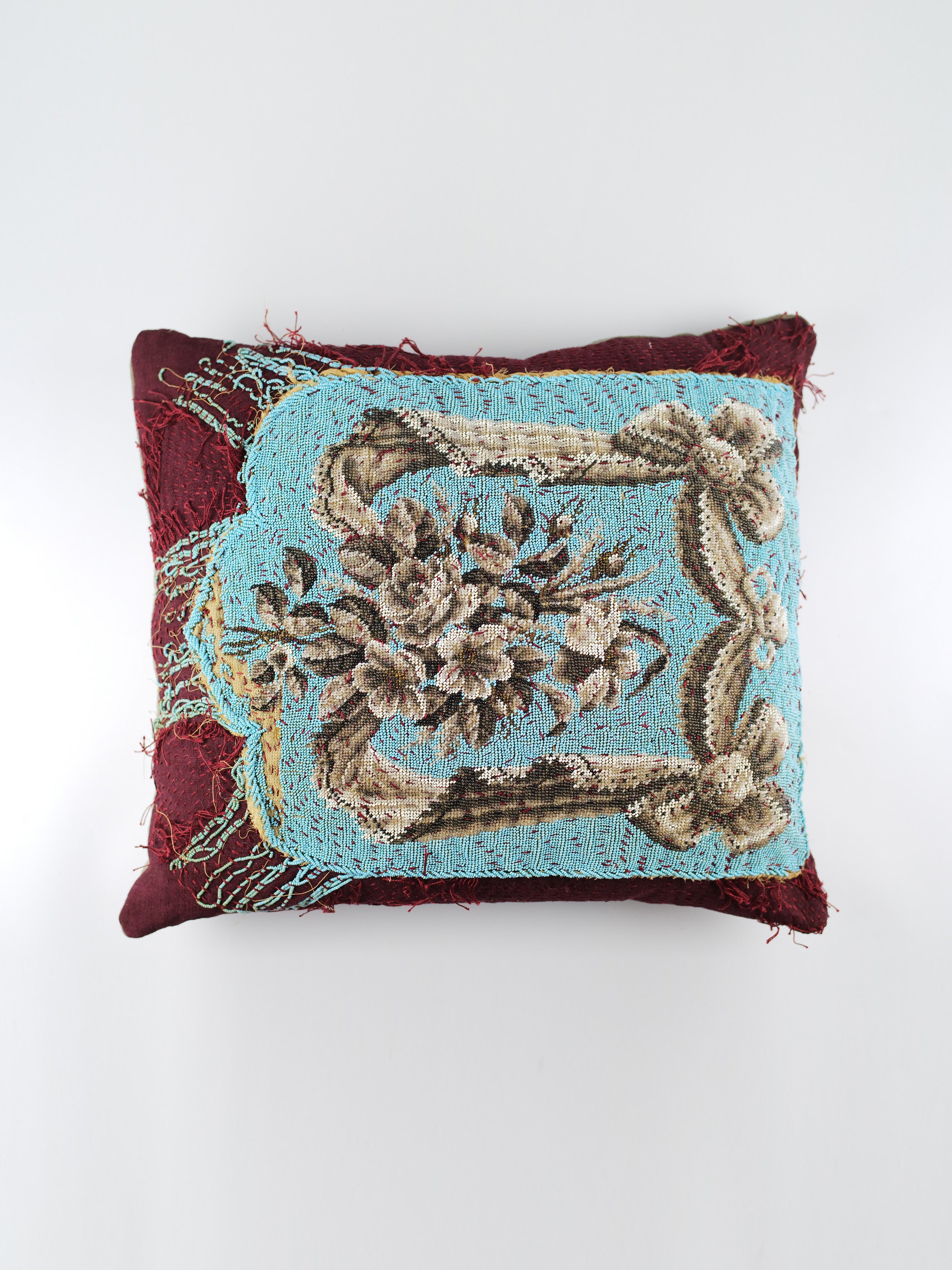 19th Century Glass & Woollen Needlepoint Cushion | 1333