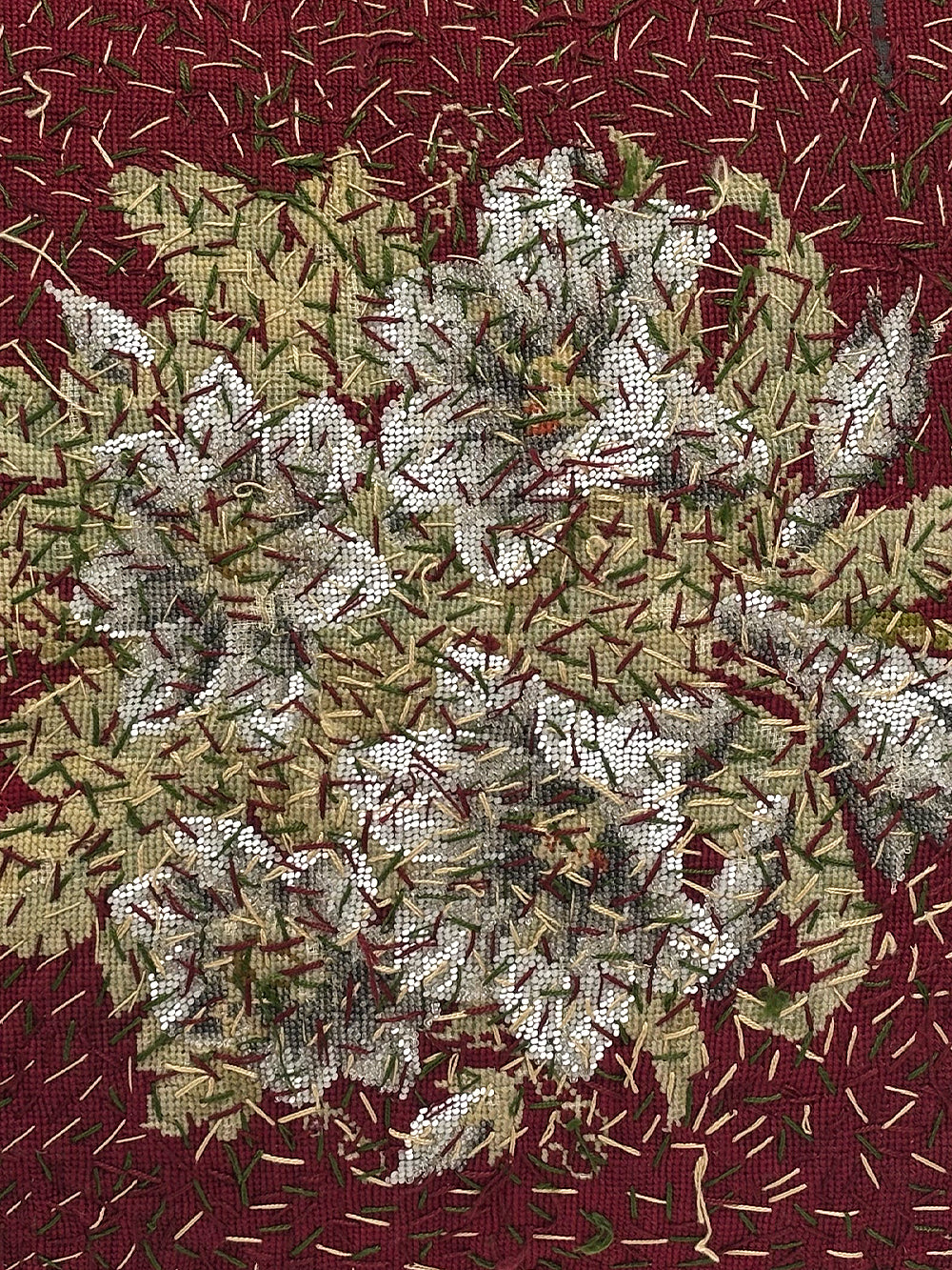 19th Century Woollen & Beading Needlepoint Cushion | 1626