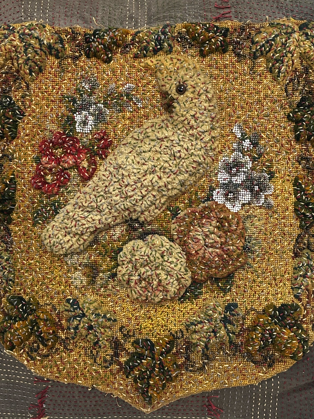 19th Century Victorian Glass Beads & Velvet Cushion | 1727