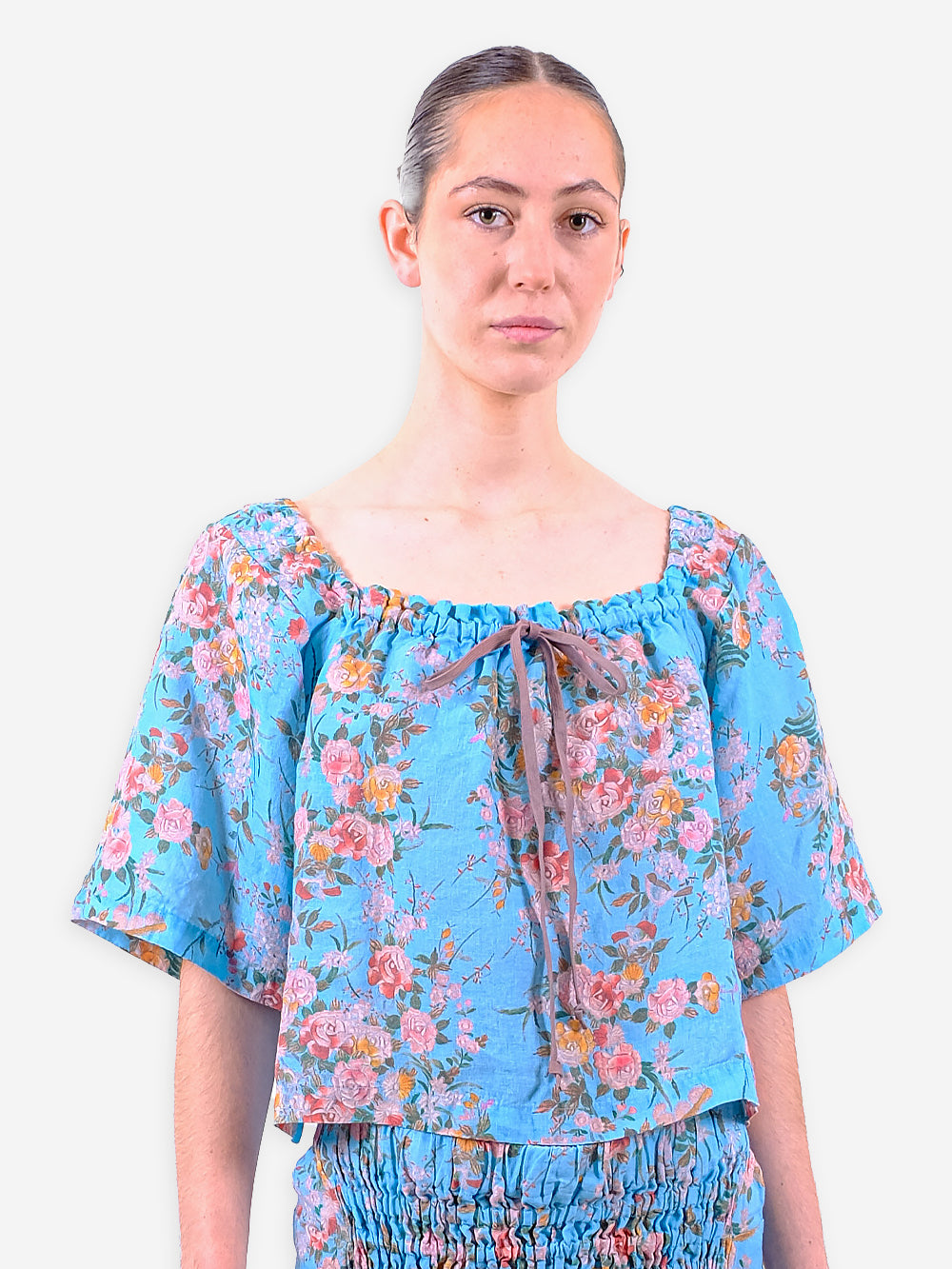 Vintage Chinese Rose Print Linen Edith Top