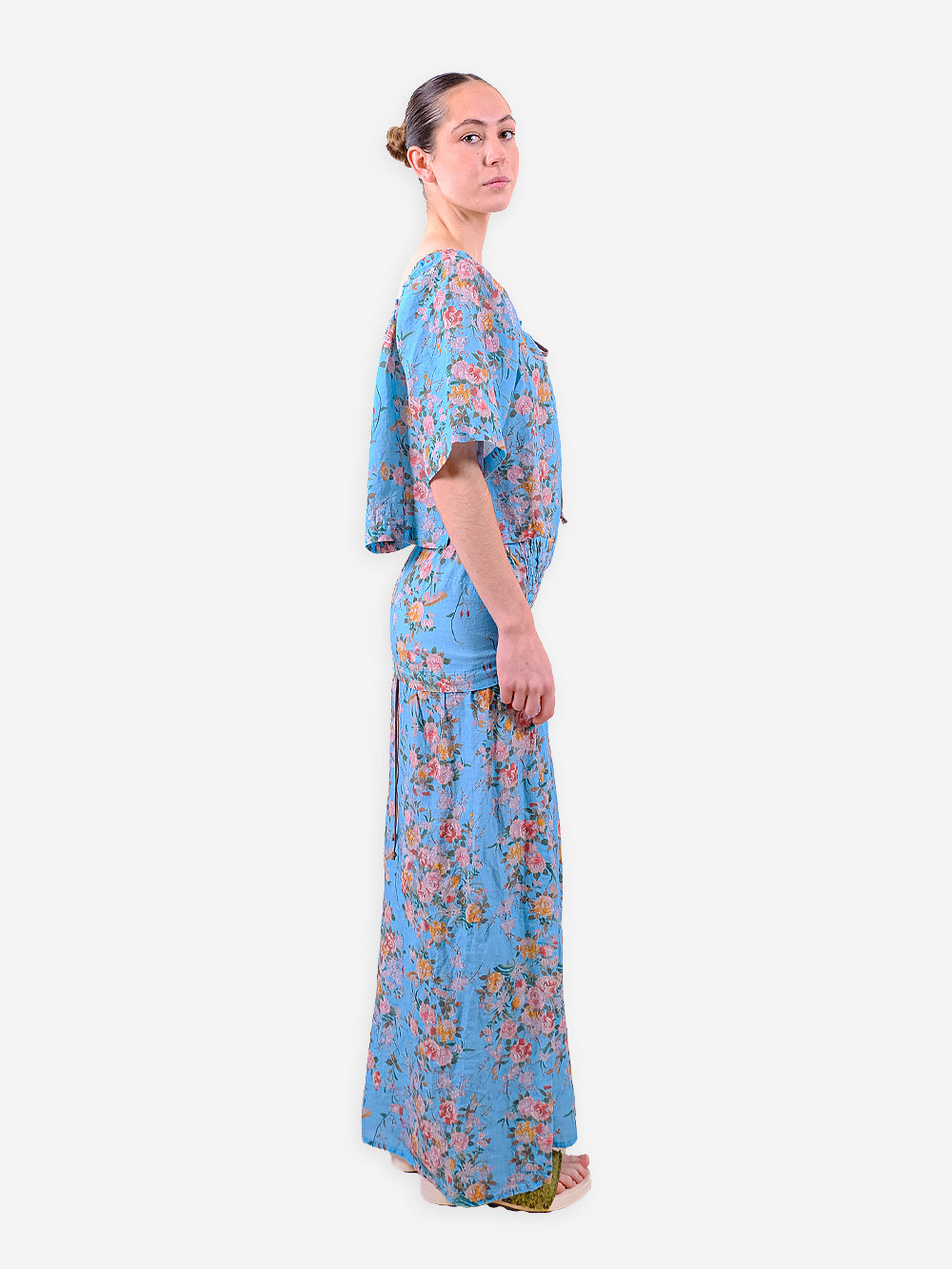 Vintage Chinese Rose Print Linen Edith Top