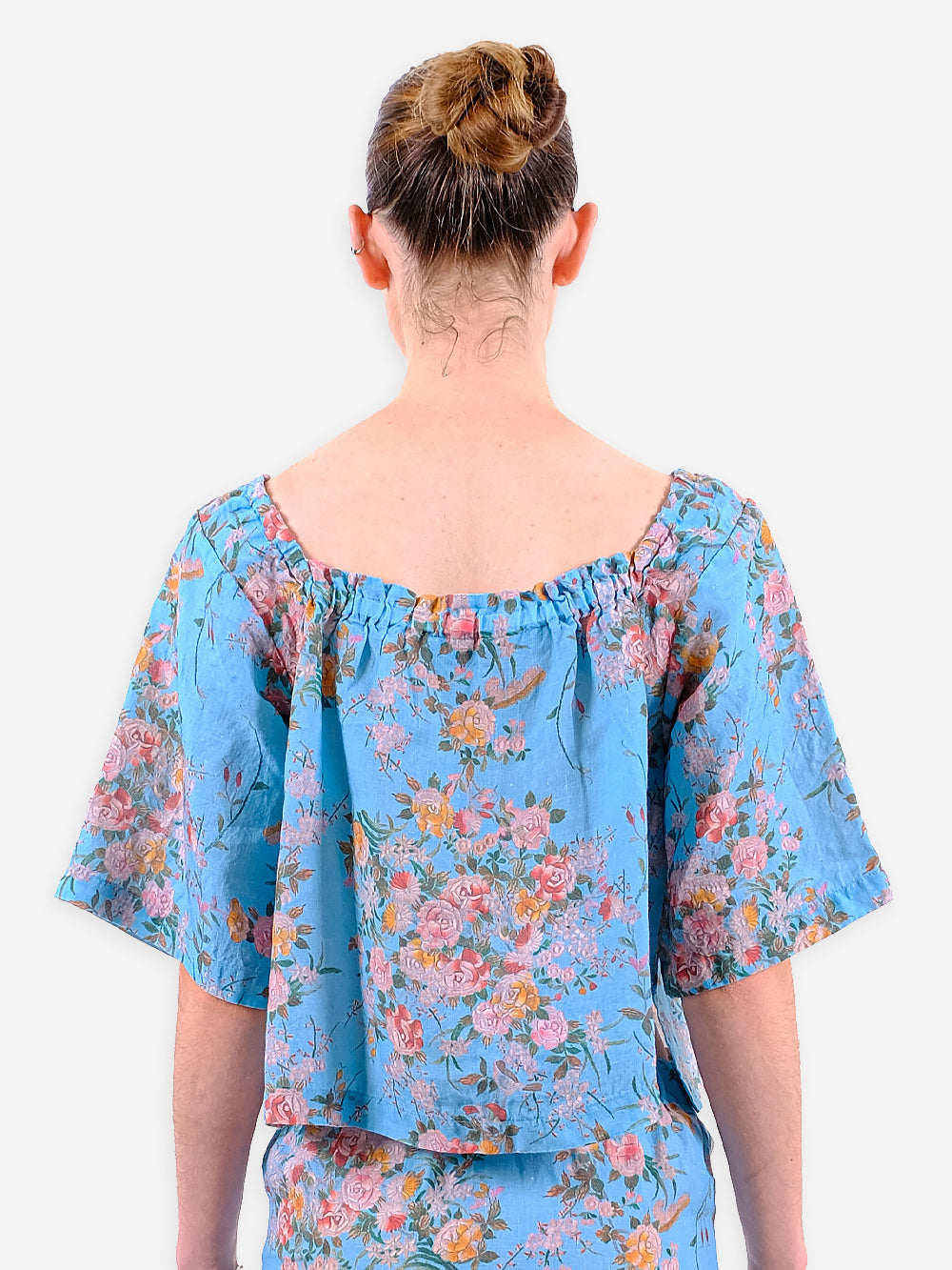 Vintage Chinese Rose Print Linen Edith Top