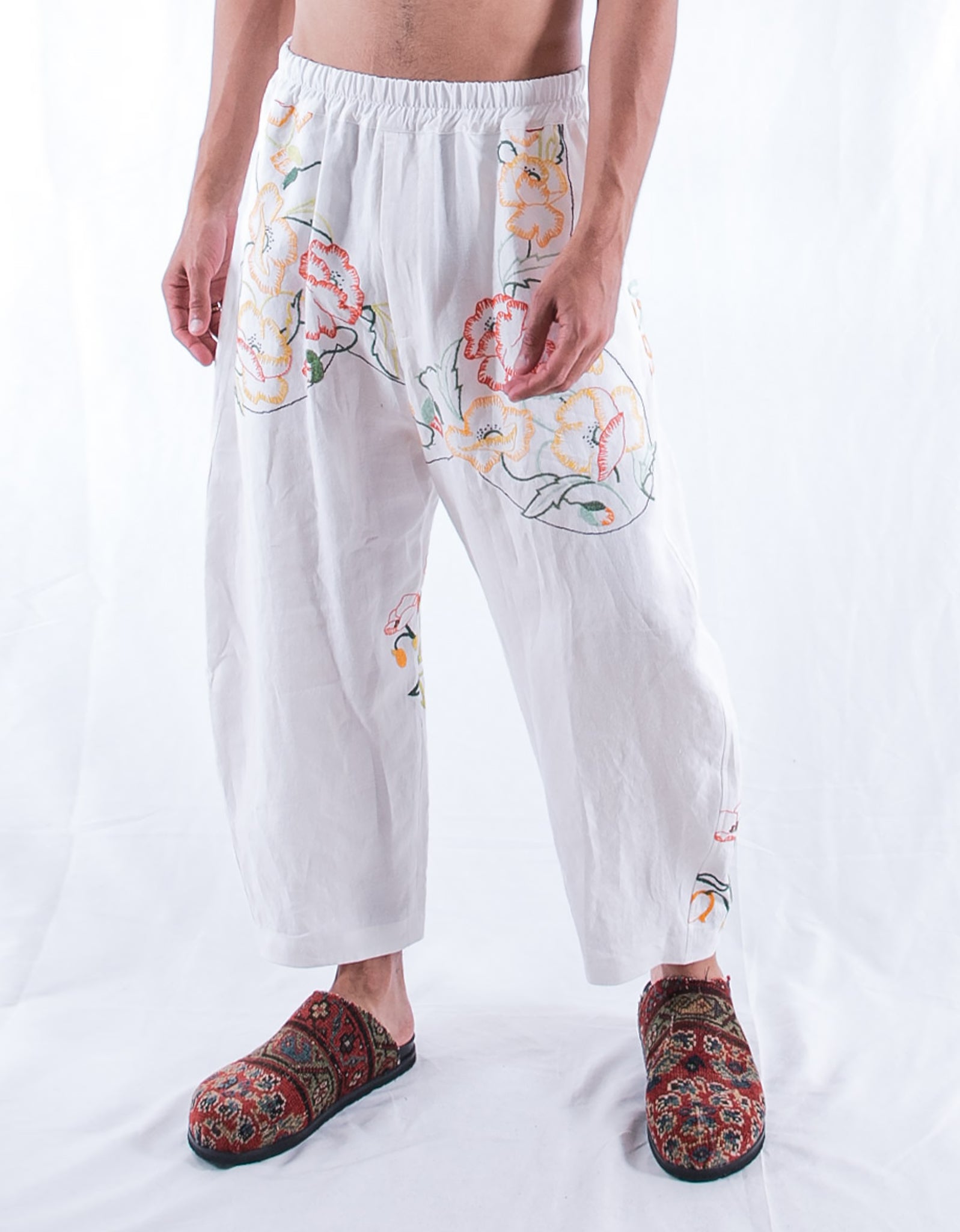 1920s Embroidered Linen Joel Trousers