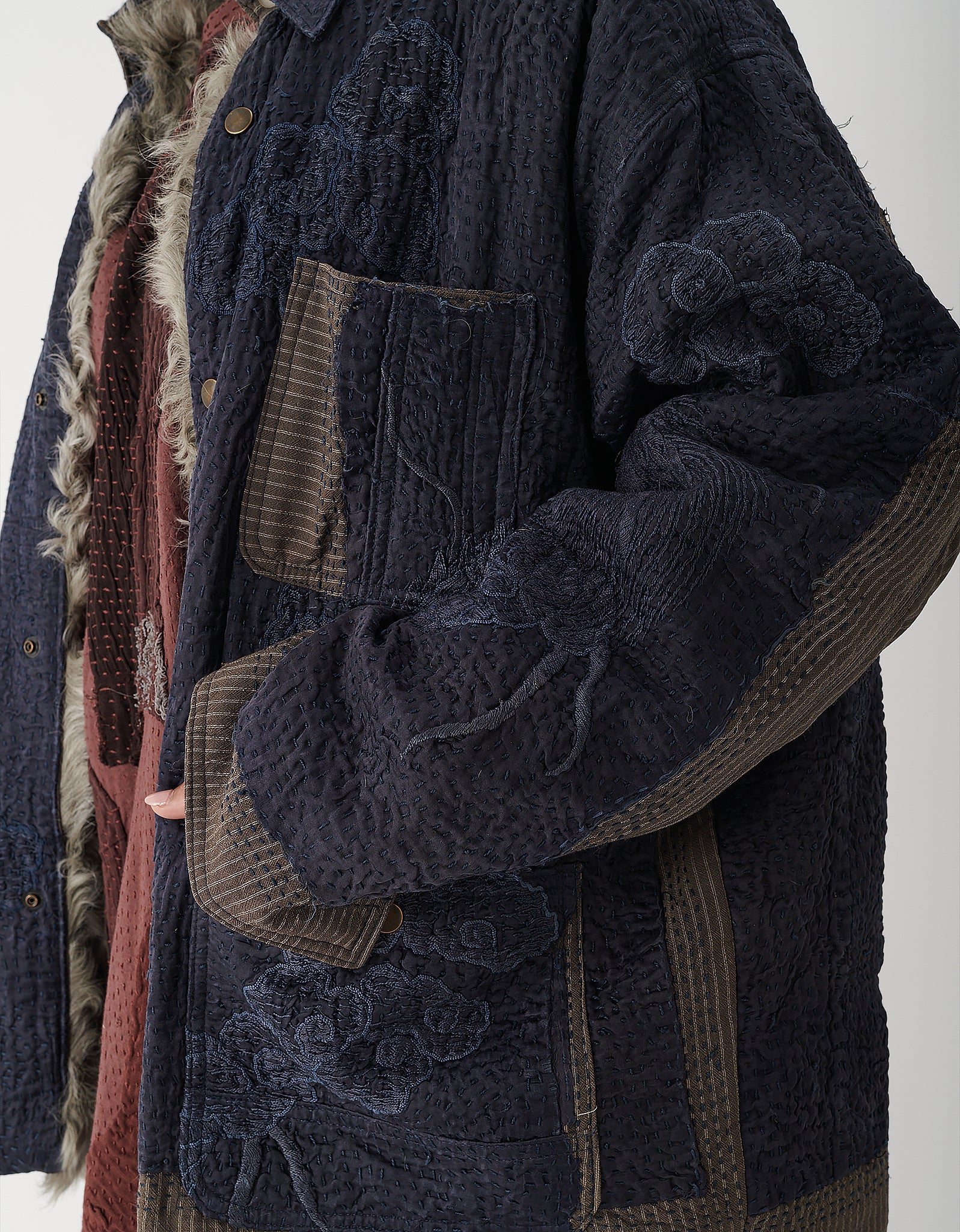 Vintage Kimono & Shearling Rain Jacket