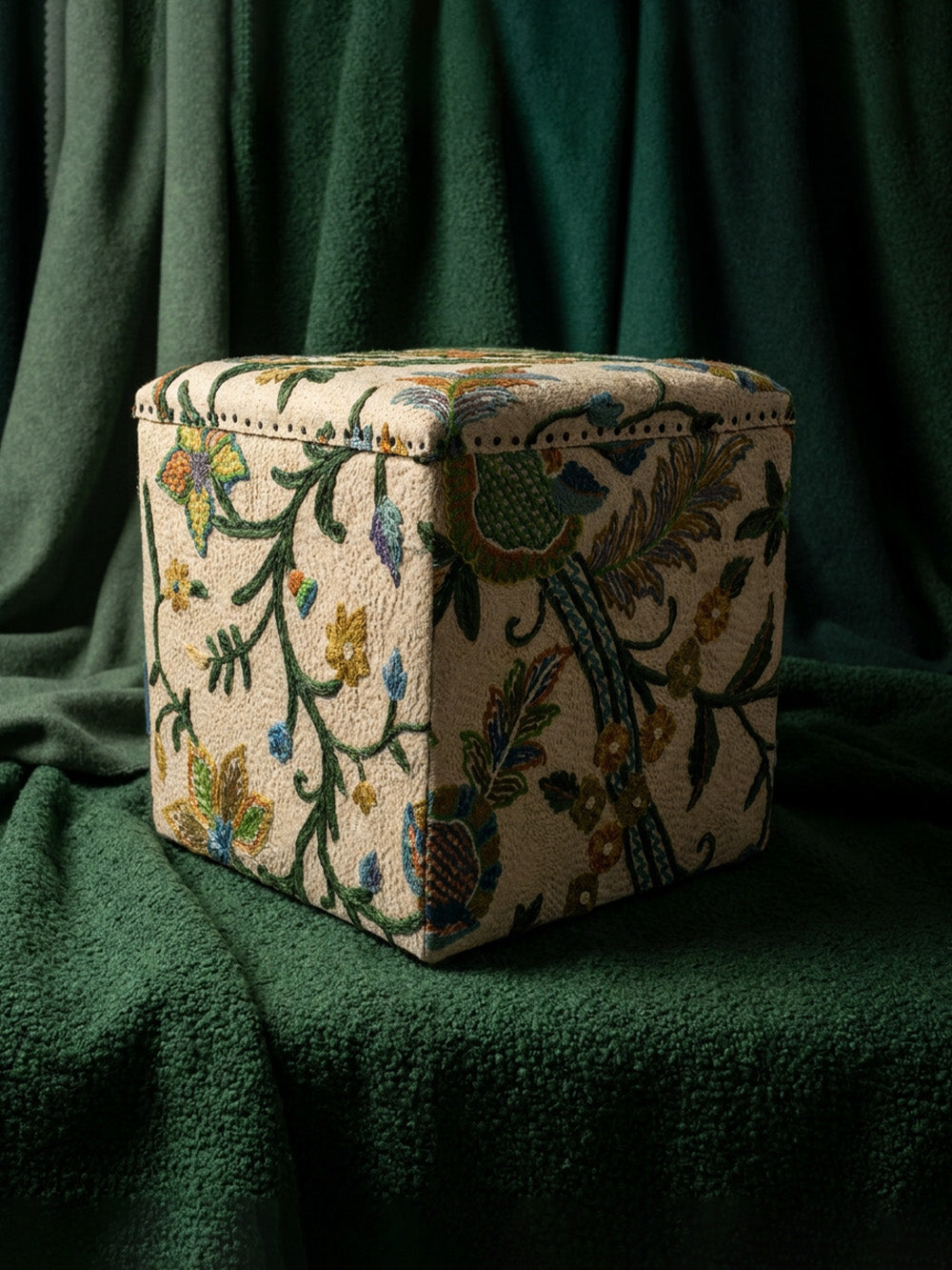 19th Century Edwardian Woollen Crewelwork Storage Stool | 616