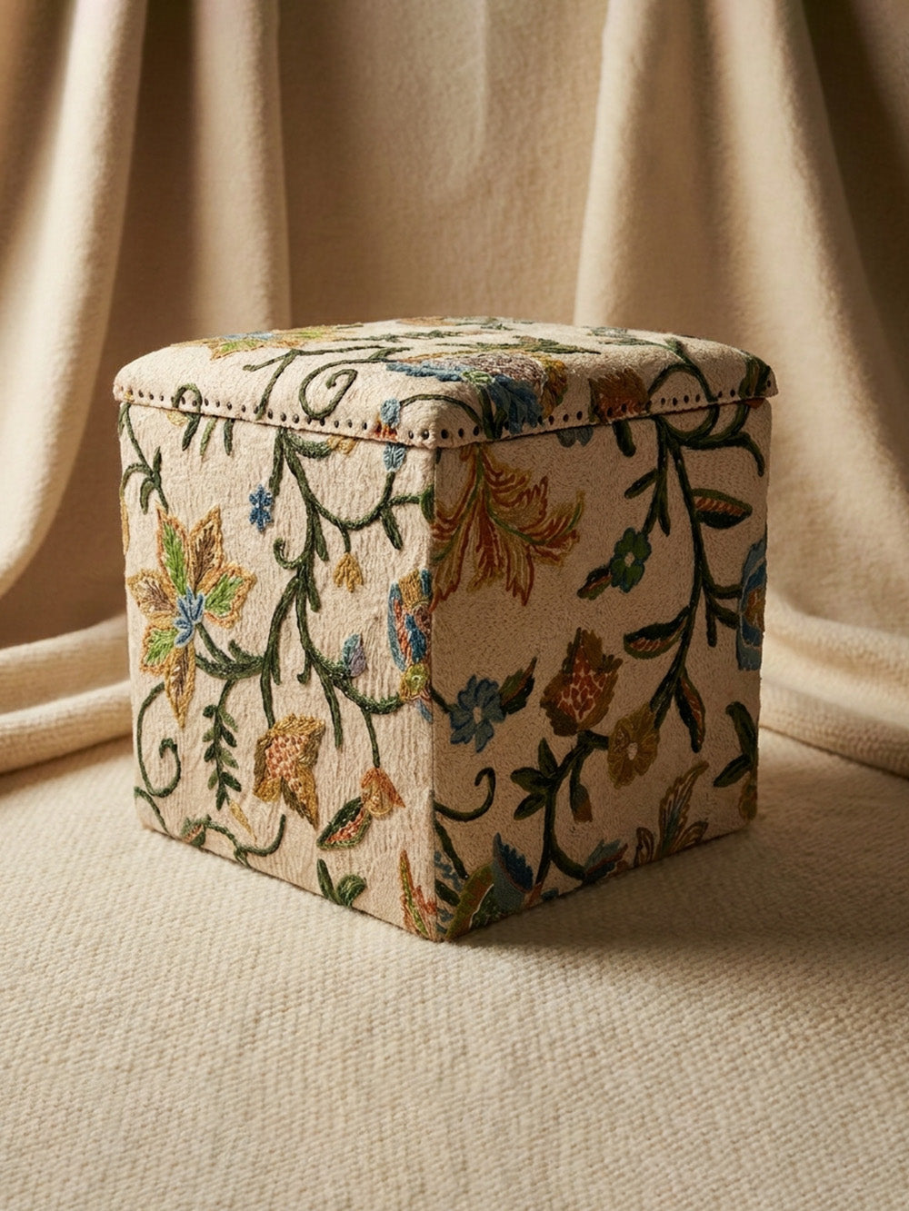 19th Century Edwardian Woollen Crewelwork Storage Stool | 617