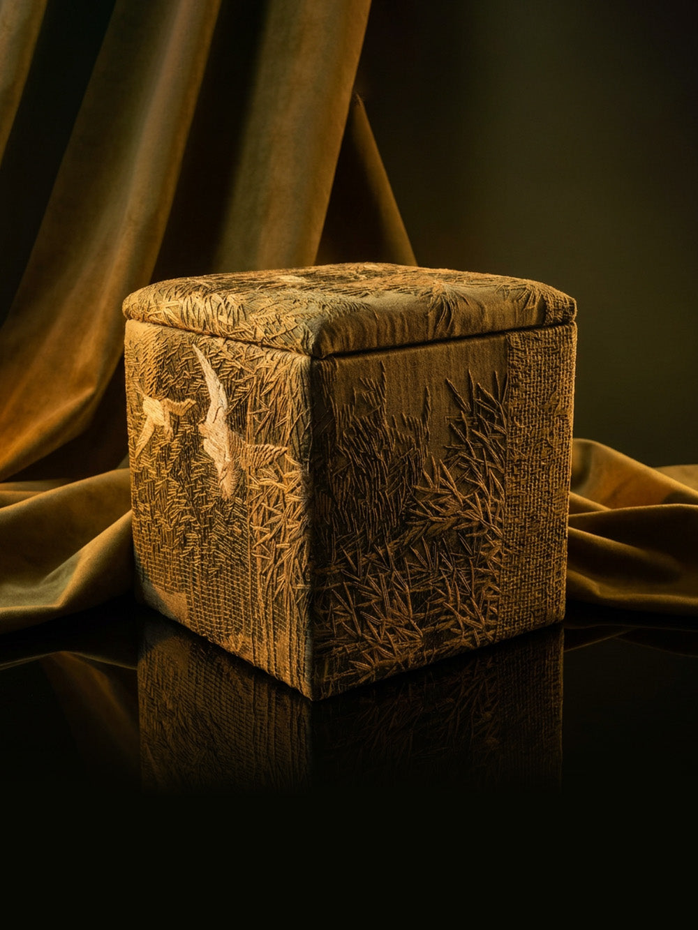 19th Century Japanese Meiji Silk Storage Stool | 619