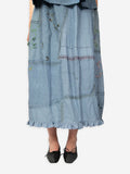 1920s Embroidered Re-Patch Linen Tala Skirt