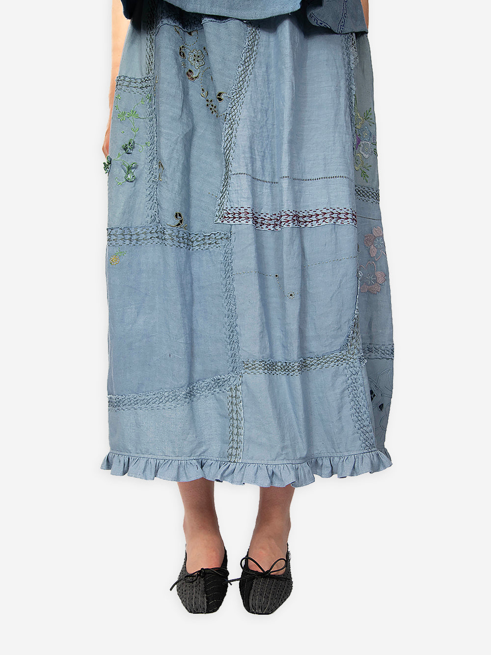 1920s Embroidered Re-Patch Linen Tala Skirt