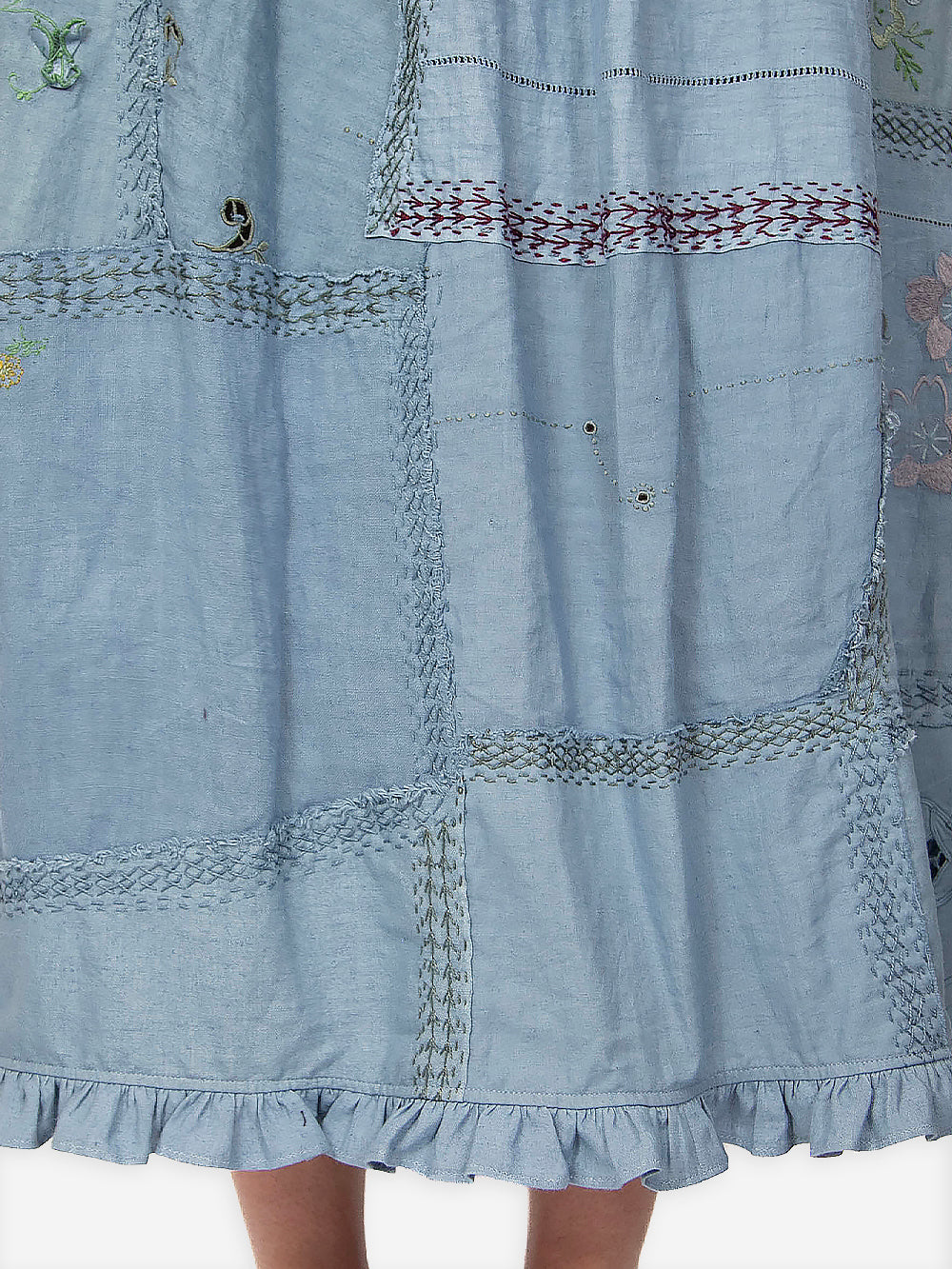 1920s Embroidered Re-Patch Linen Tala Skirt