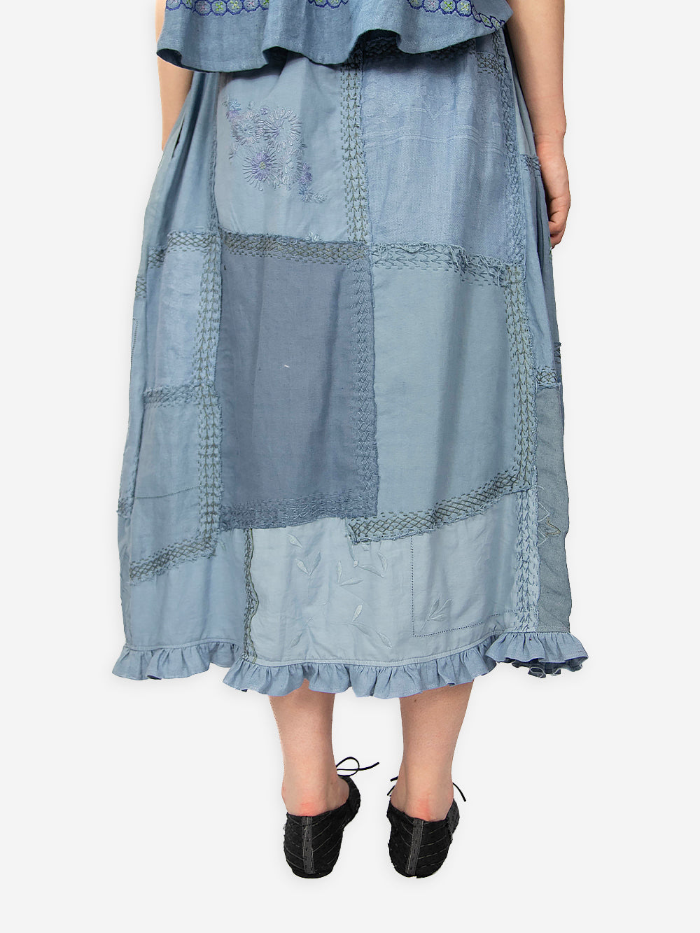 1920s Embroidered Re-Patch Linen Tala Skirt