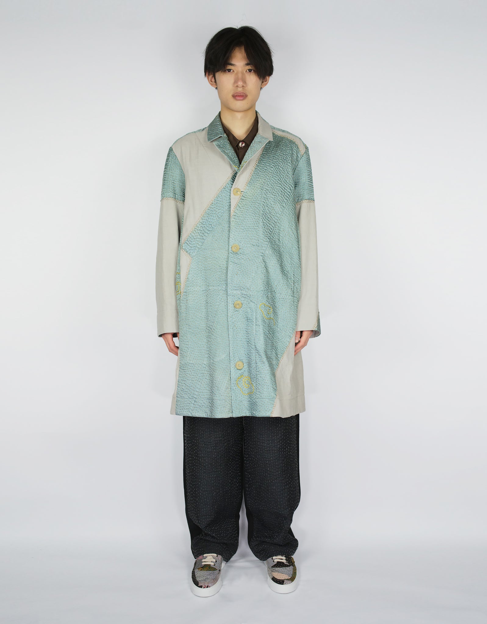 Antique Embroidered Silk Kimono Duster Coat