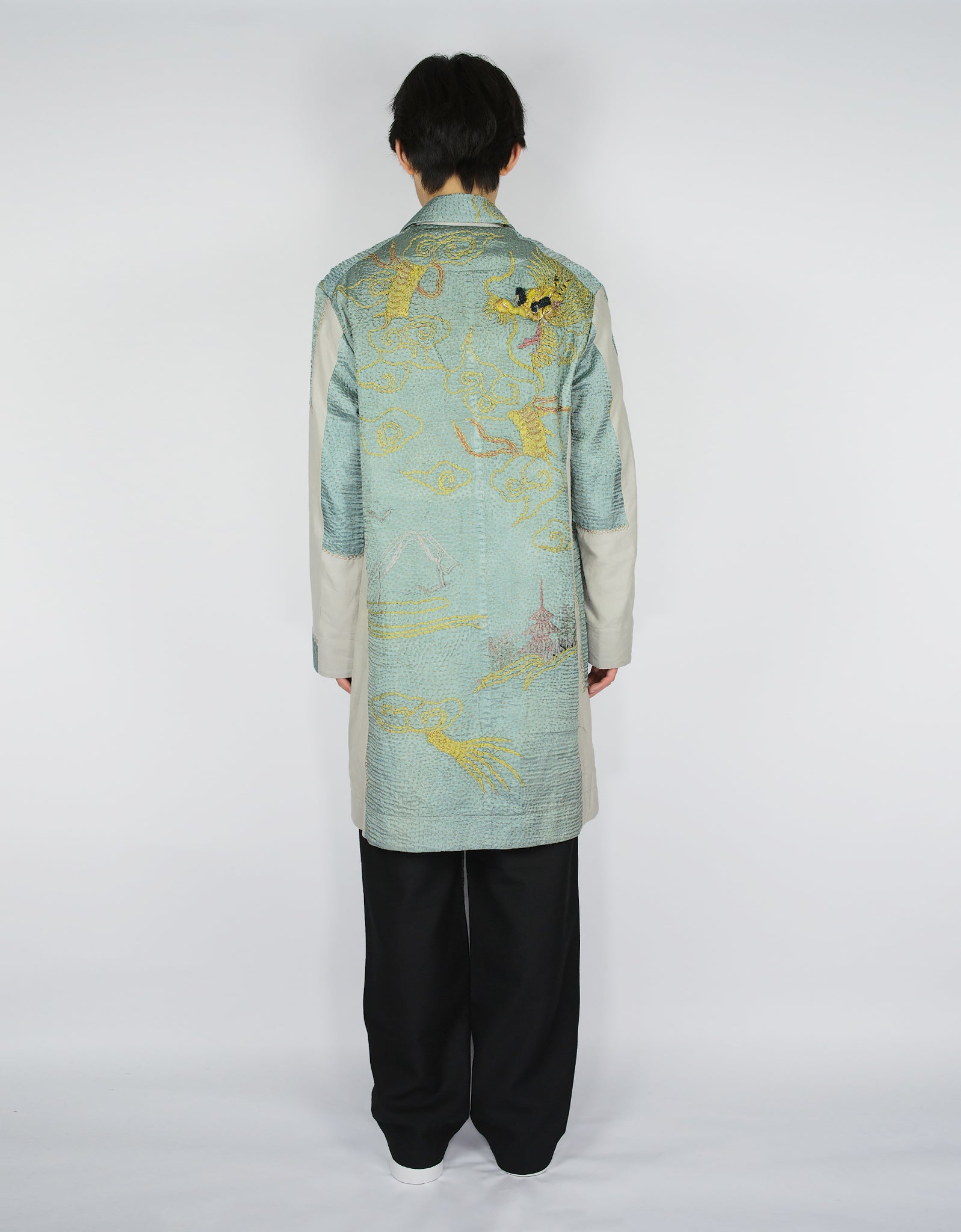 Antique Embroidered Silk Kimono Duster Coat
