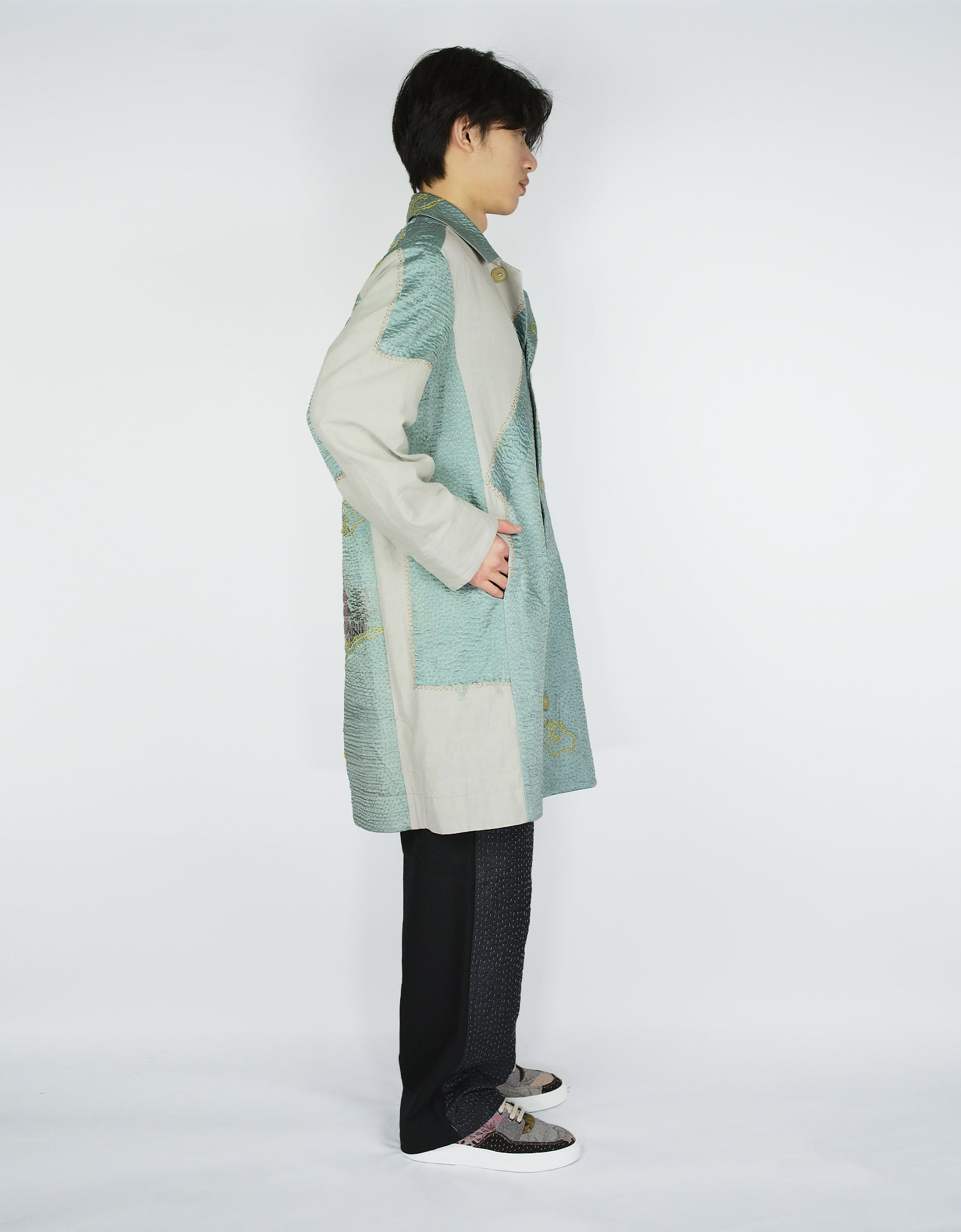 Antique Embroidered Silk Kimono Duster Coat