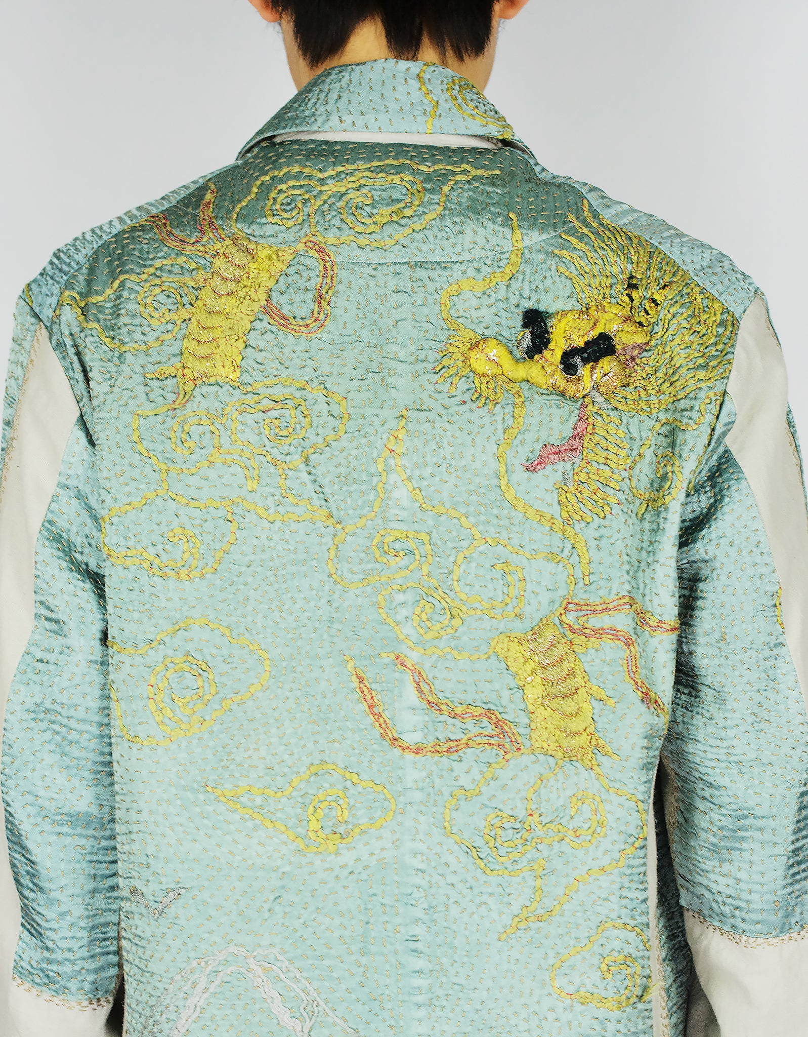 Antique Embroidered Silk Kimono Duster Coat