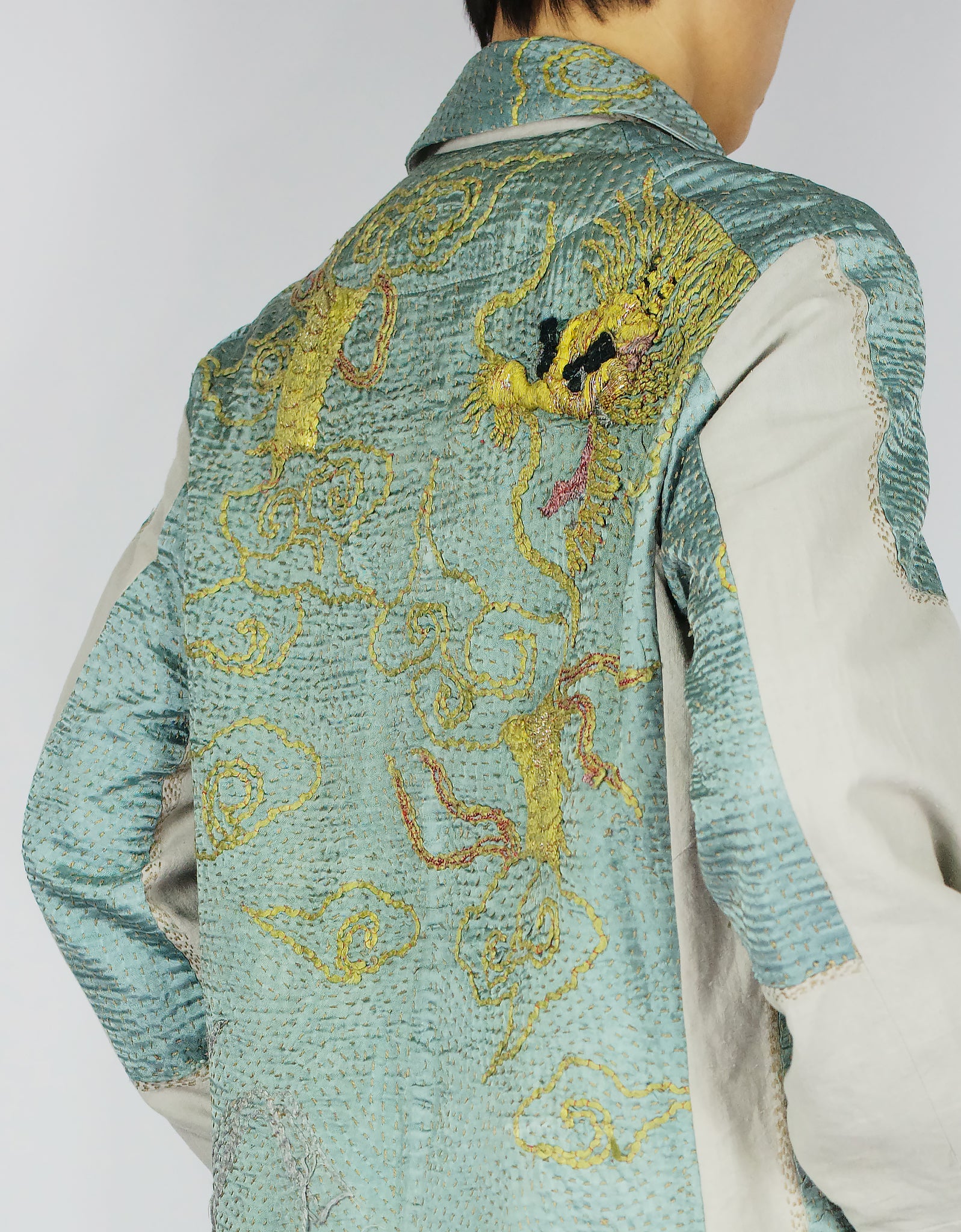 Antique Embroidered Silk Kimono Duster Coat