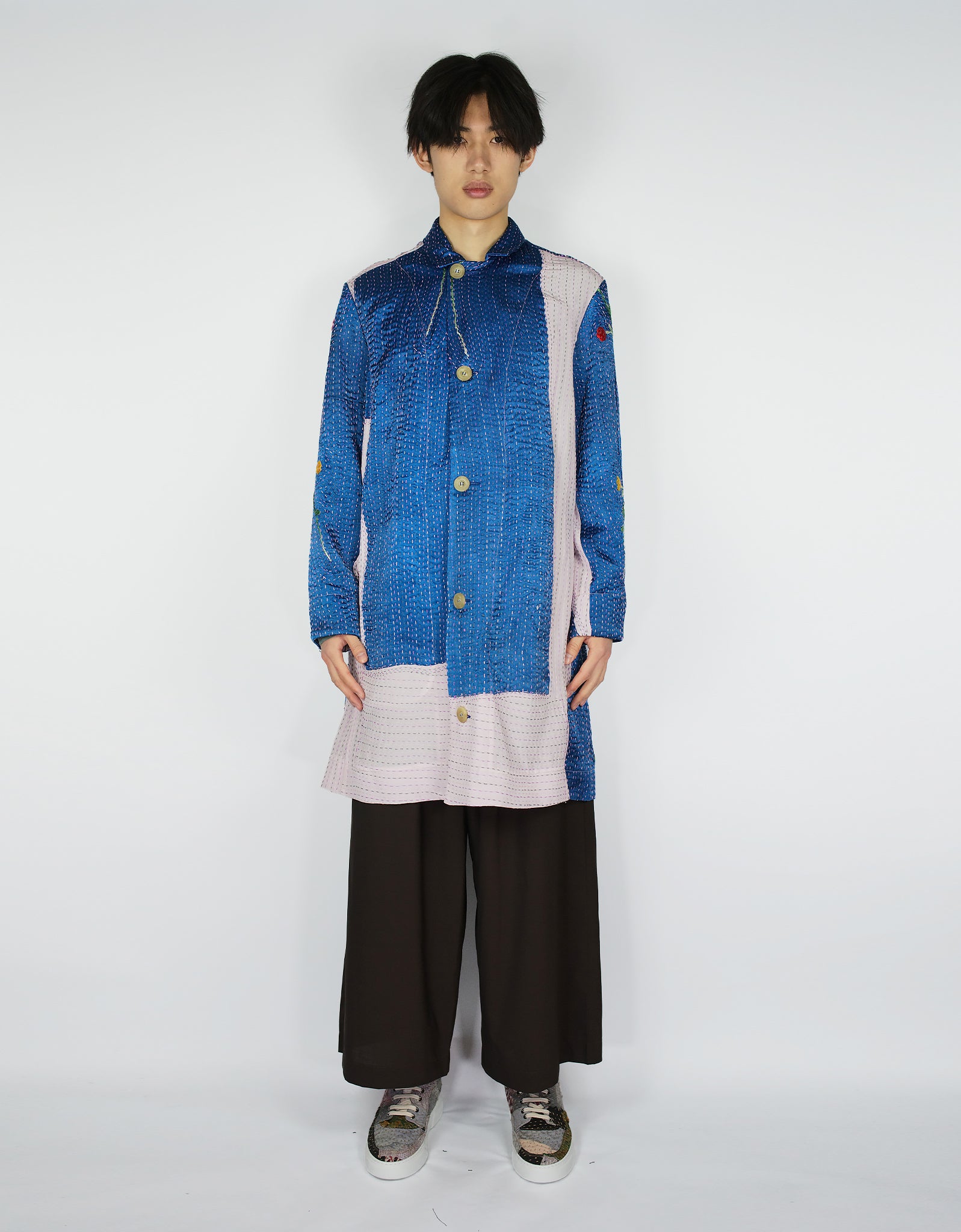 Antique Embroidered Silk Kimono Duster Coat