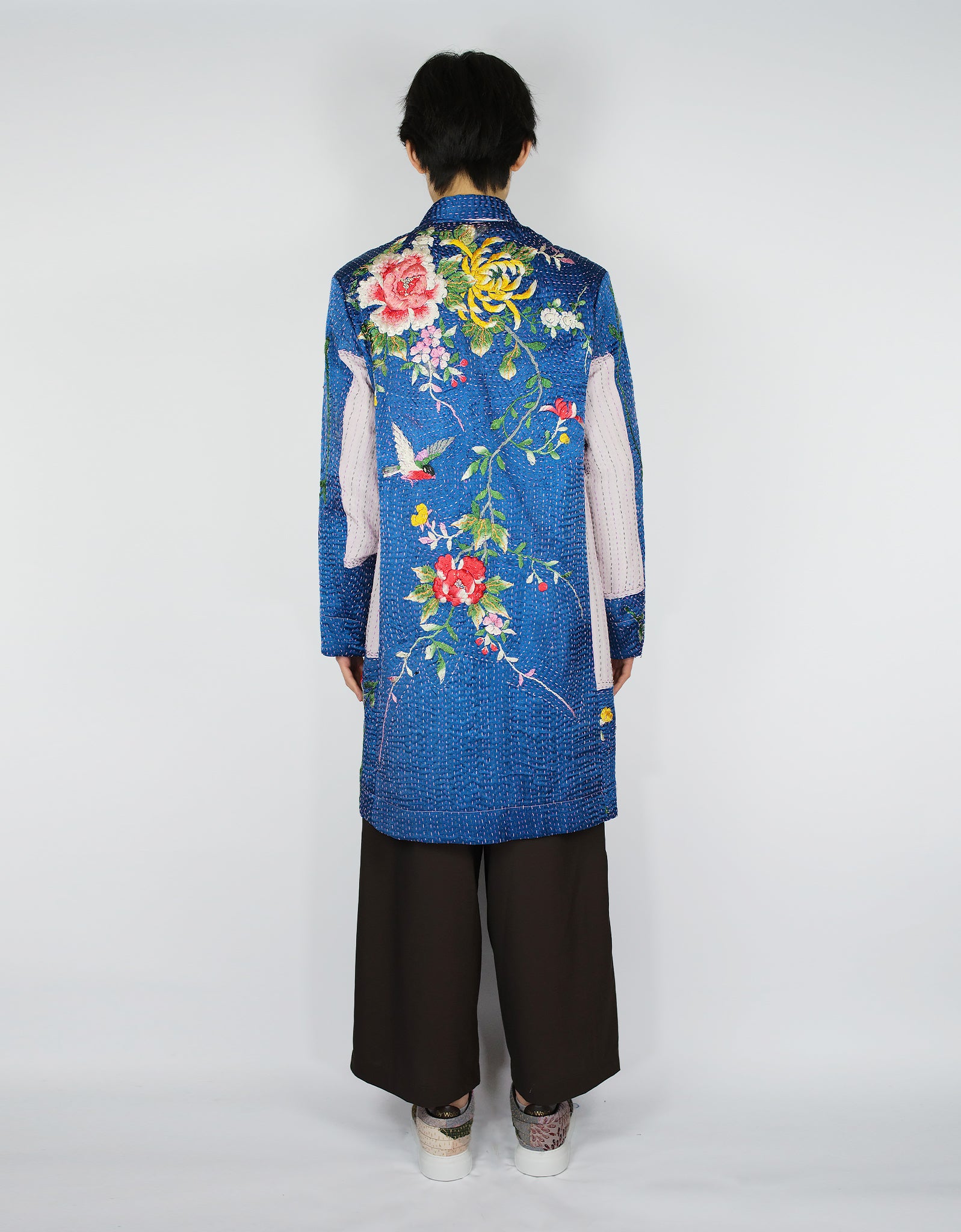 Antique Embroidered Silk Kimono Duster Coat