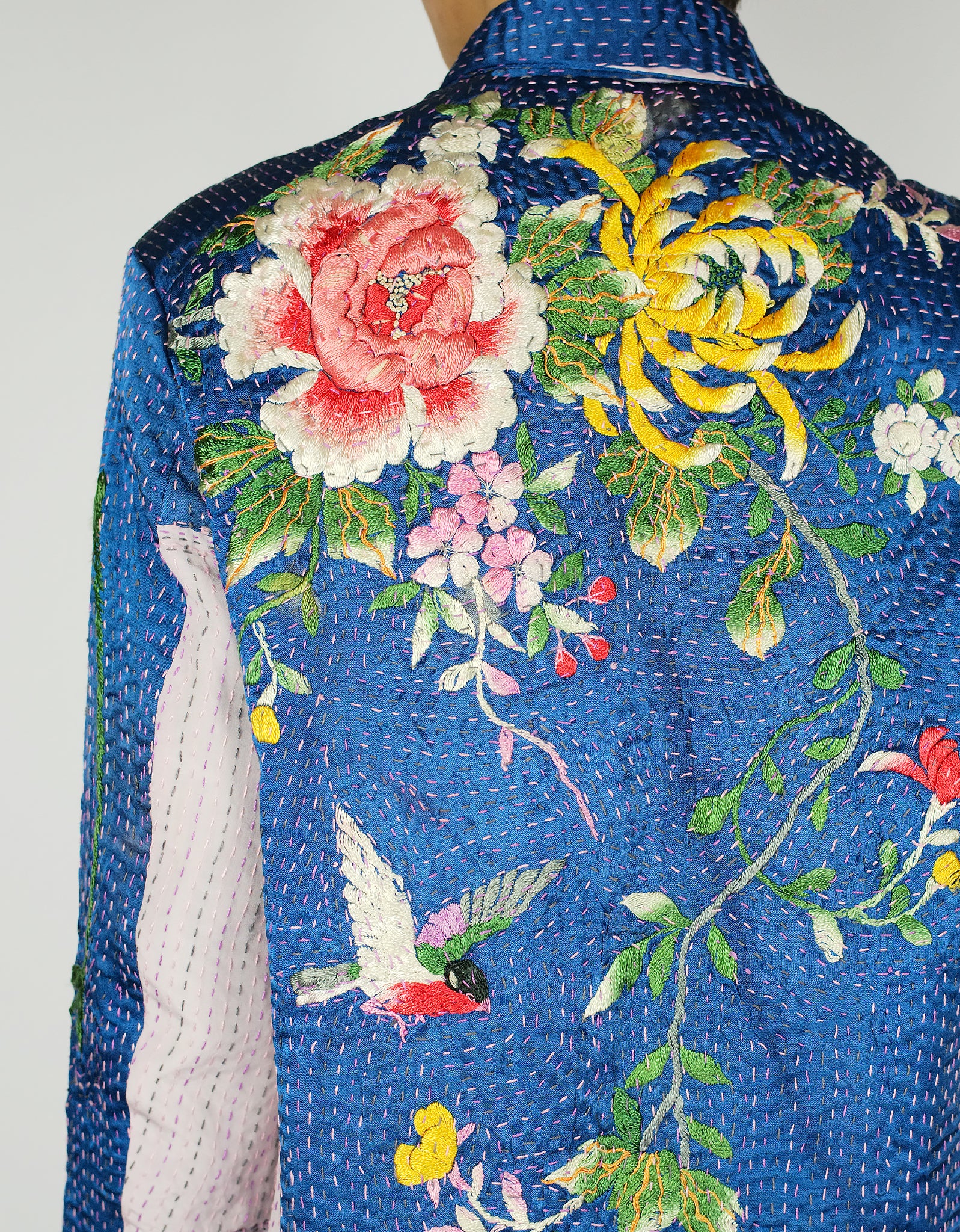 Antique Embroidered Silk Kimono Duster Coat