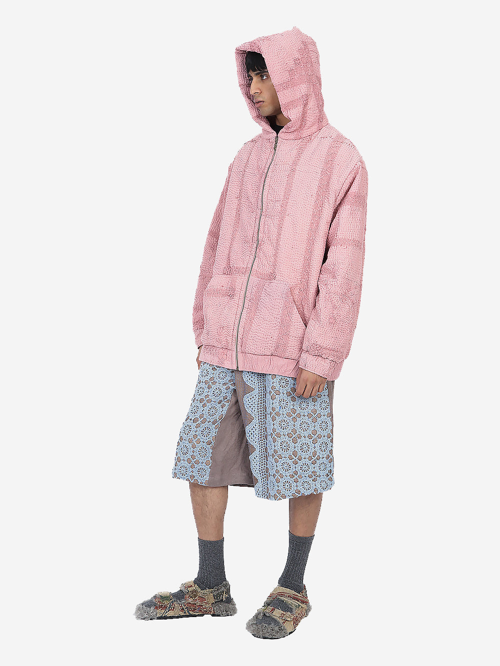 Wadded Venetian Backed Lace Zip Hoodie