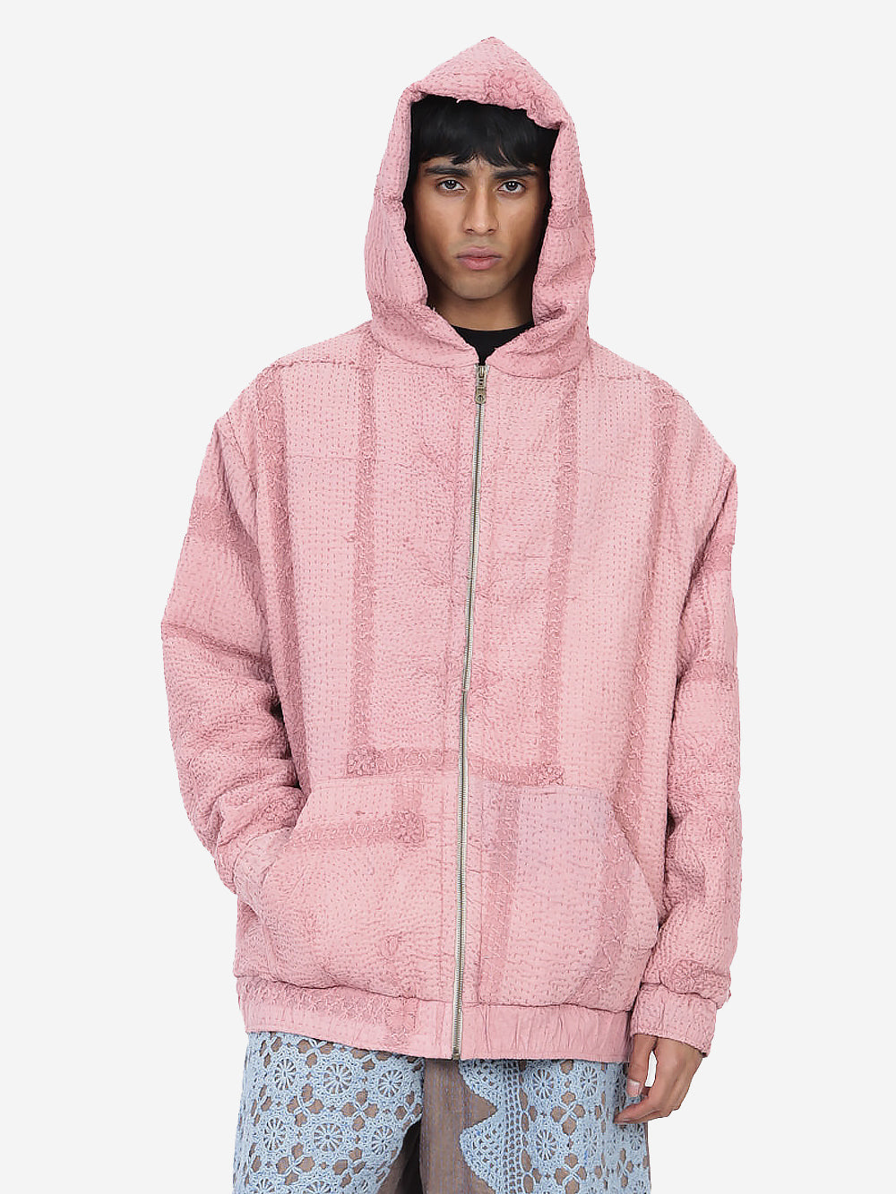 Wadded Venetian Backed Lace Zip Hoodie