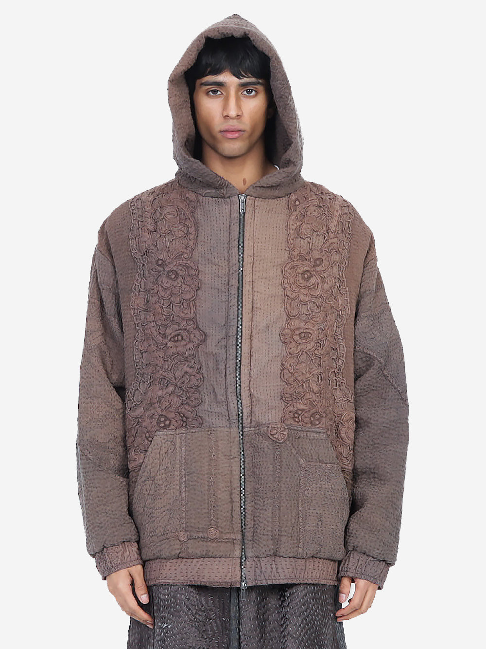 Wadded Venetian Backed Lace Zip Hoodie