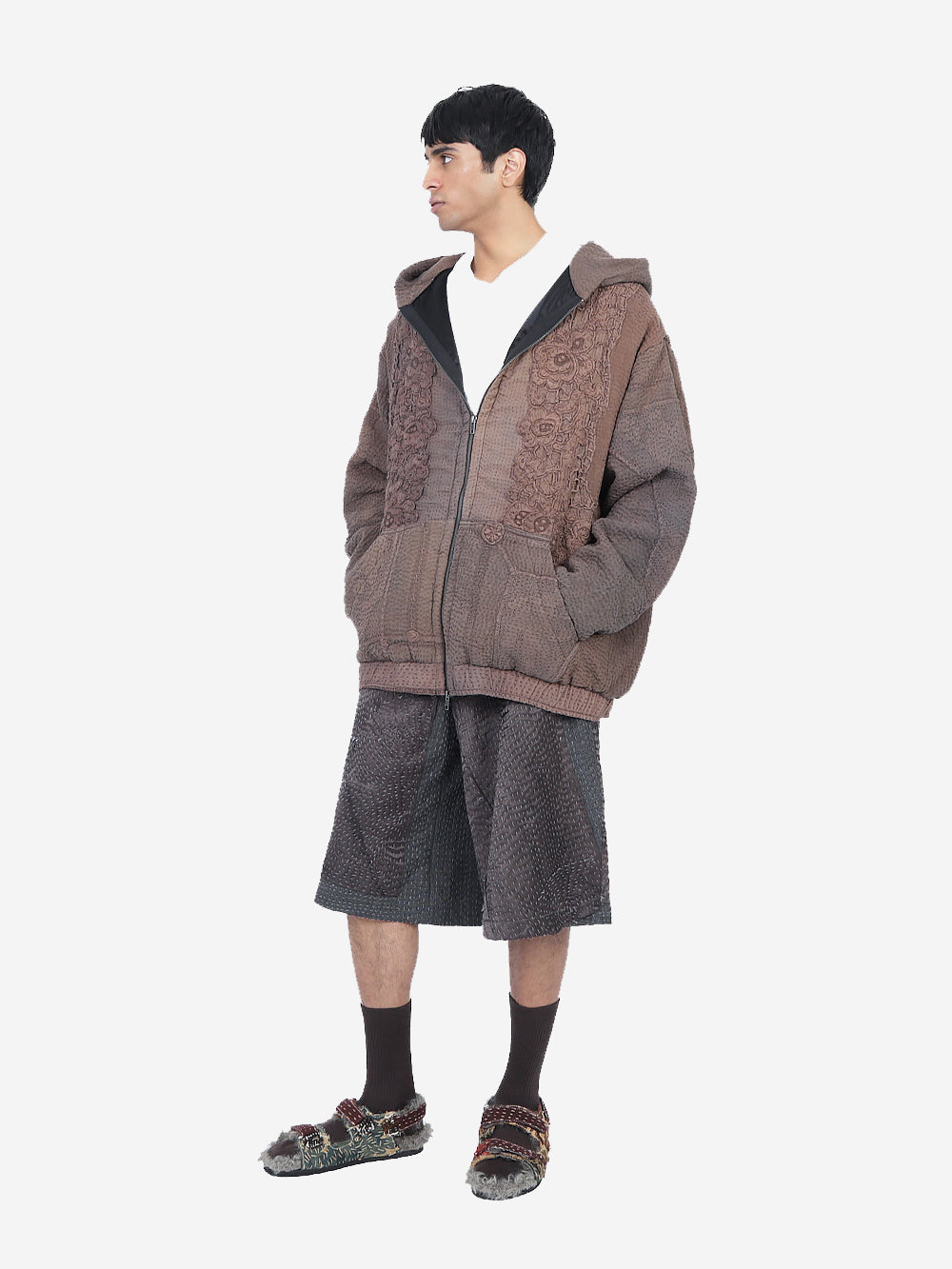 Wadded Venetian Backed Lace Zip Hoodie