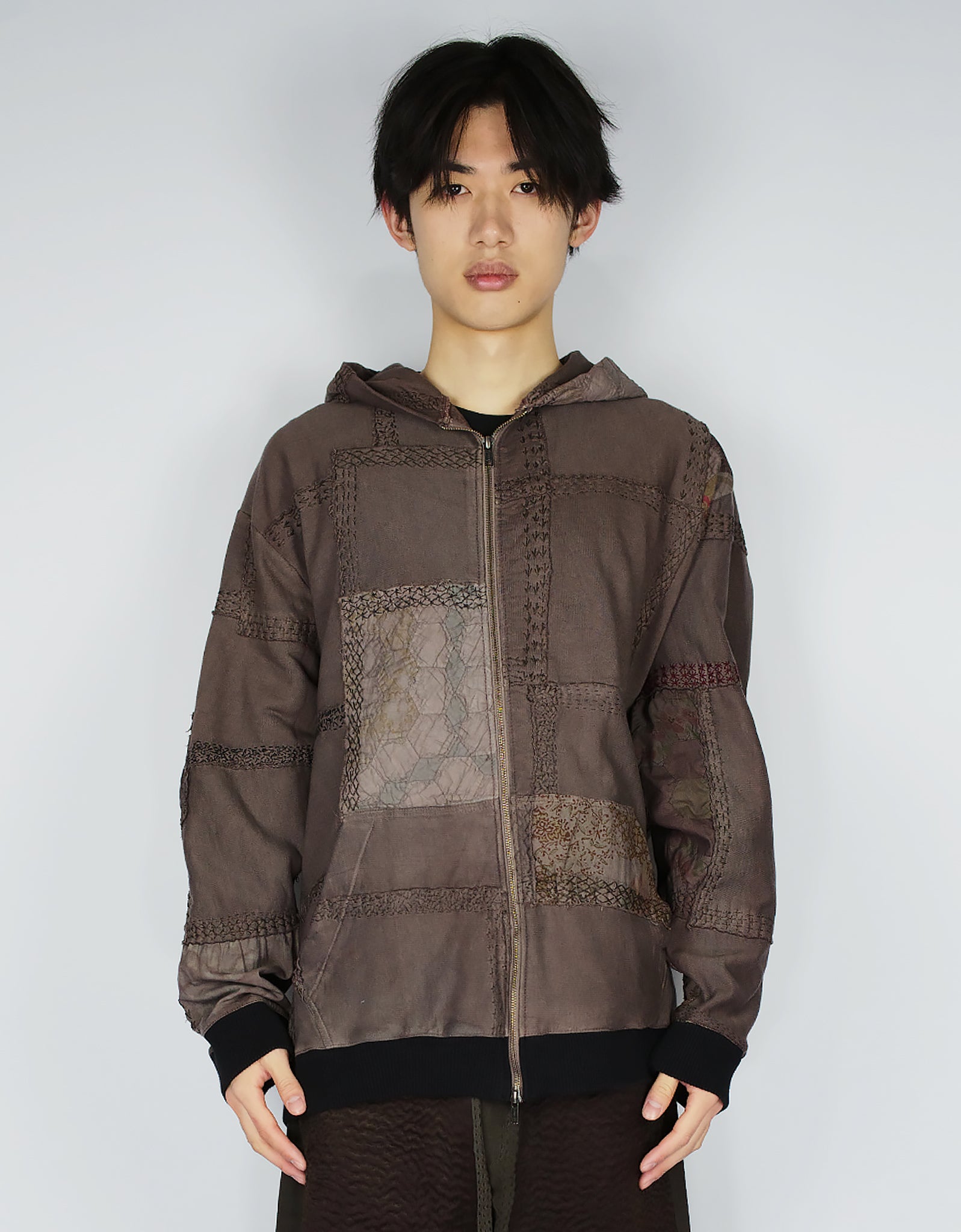 1920s Patchwork Zip Up Hoodie