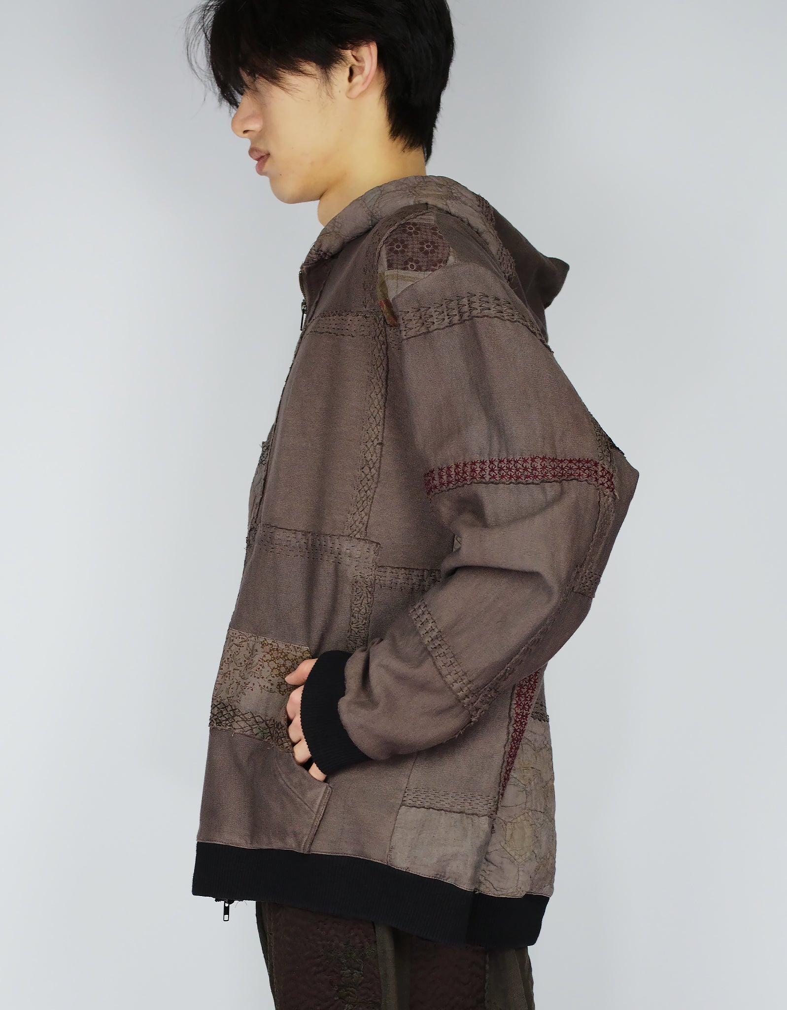 1920s Patchwork Zip Up Hoodie