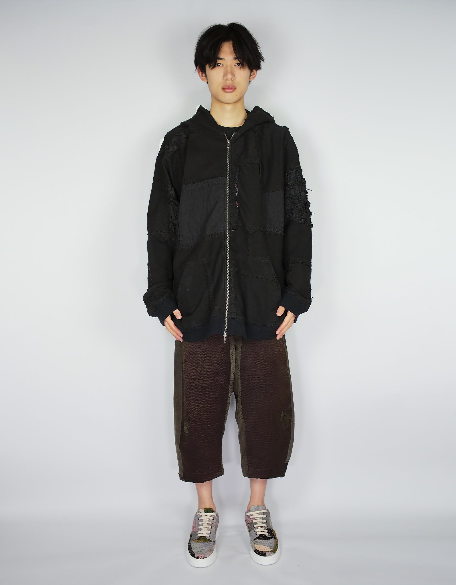 1920s Patchwork Zip Up Hoodie